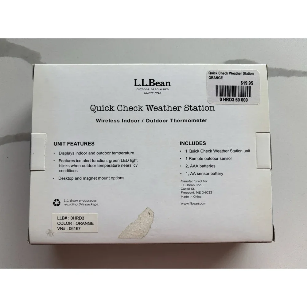 LL Bean Quick Check Weather Station Wireless Indoor/Outdoor 0HRD3 NIB Orange